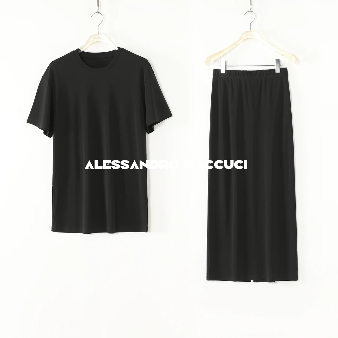 AP洛哥52077TT/52096QB【薄版小冰箱】圆领短袖T恤/后开叉半身裙