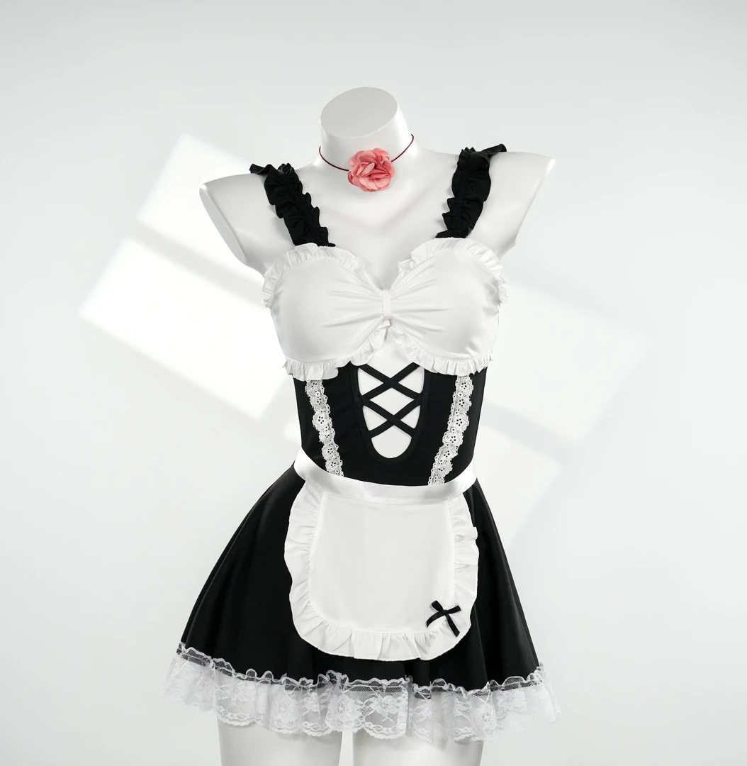 轻抚【90-220斤】GR黑白纯欲软妹lolita性感显瘦大码睡裙 A5085