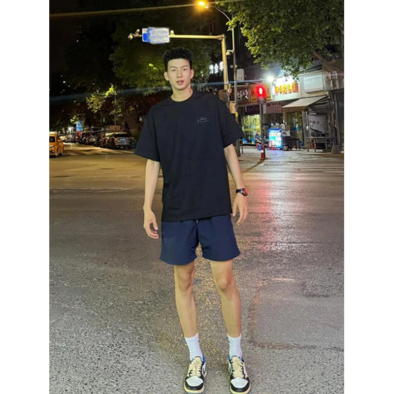 藏青色美式复古短裤男夏季薄款冰丝速干沙滩裤篮球健身运动四分裤