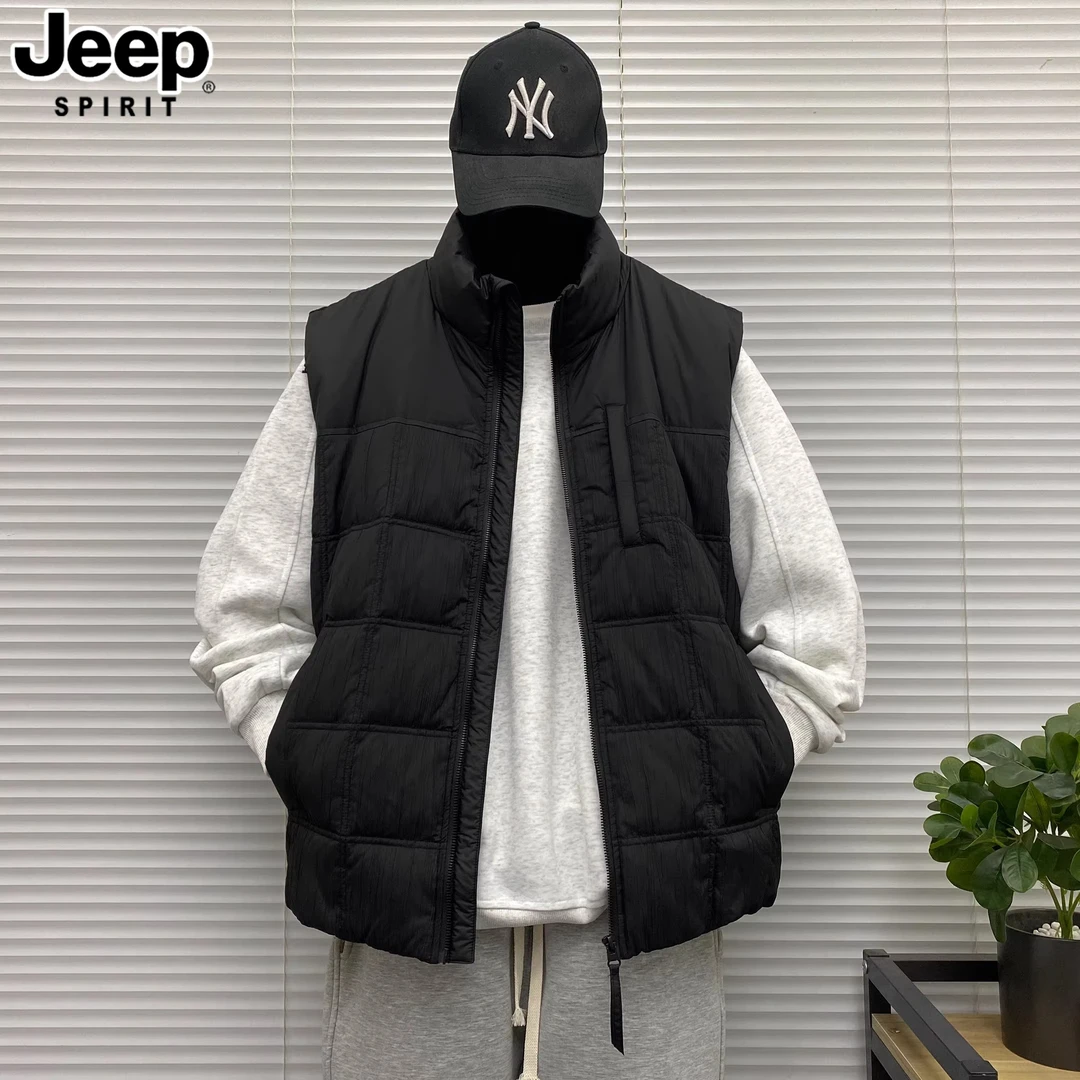 JEEPSPIRIT吉普冬季立领羽绒马甲男士轻薄无袖坎肩外套大码胖子