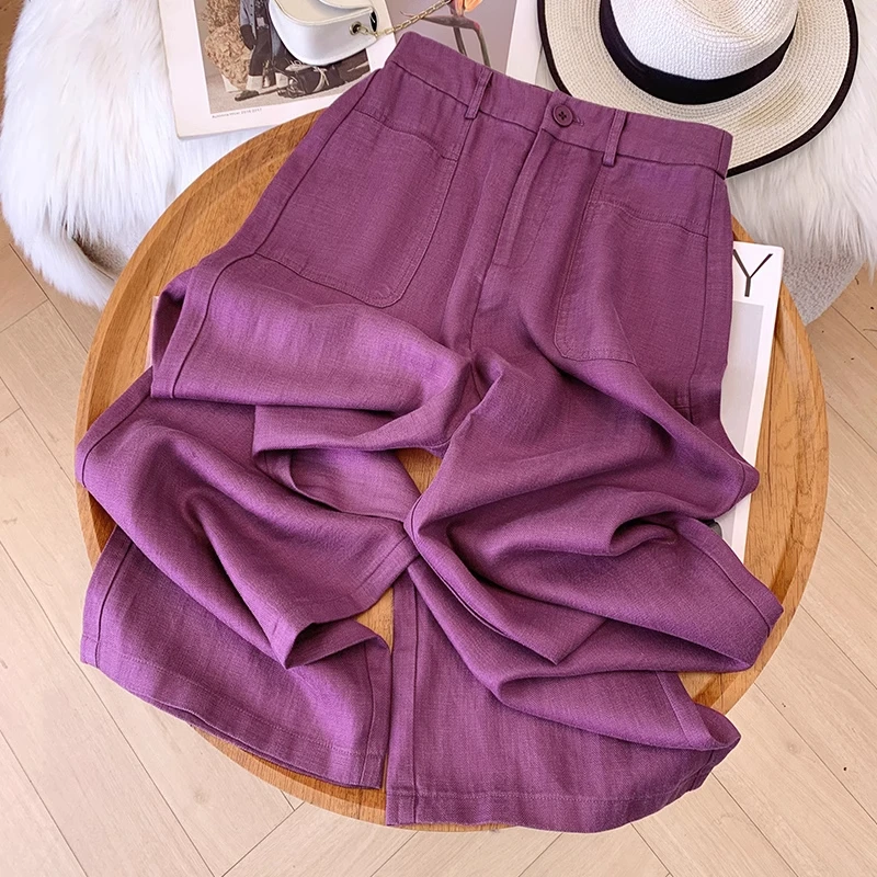 拉夏贝尔时尚休闲阔腿裤女夏季2025新款高腰显瘦垂感小个子直筒裤