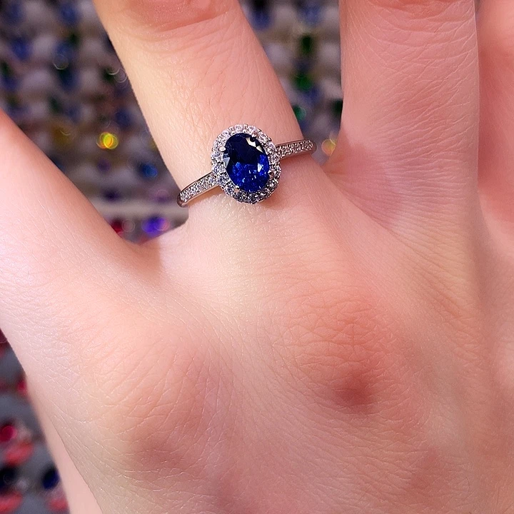 蓝宝石戒指银S925镶嵌