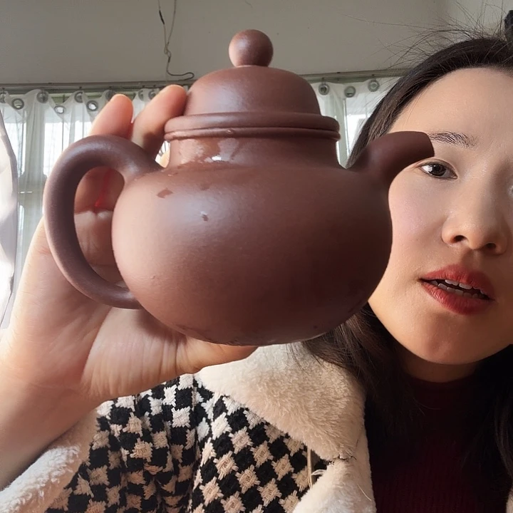紫砂茶壶紫泥底槽青掇球400cc