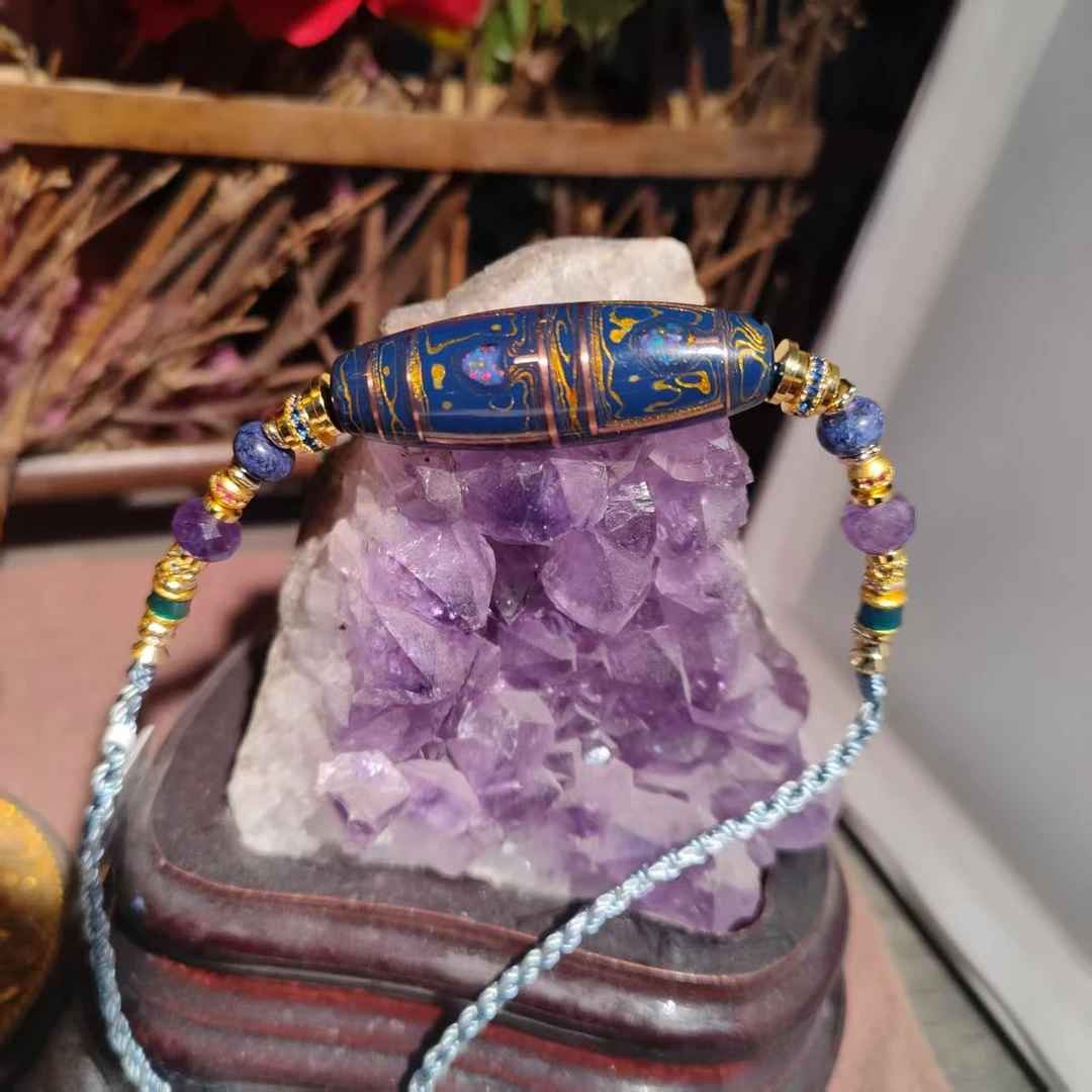 非金属木质吊坠 深蓝大漆珠紫光檀菩提四 宝瓶莲心项链