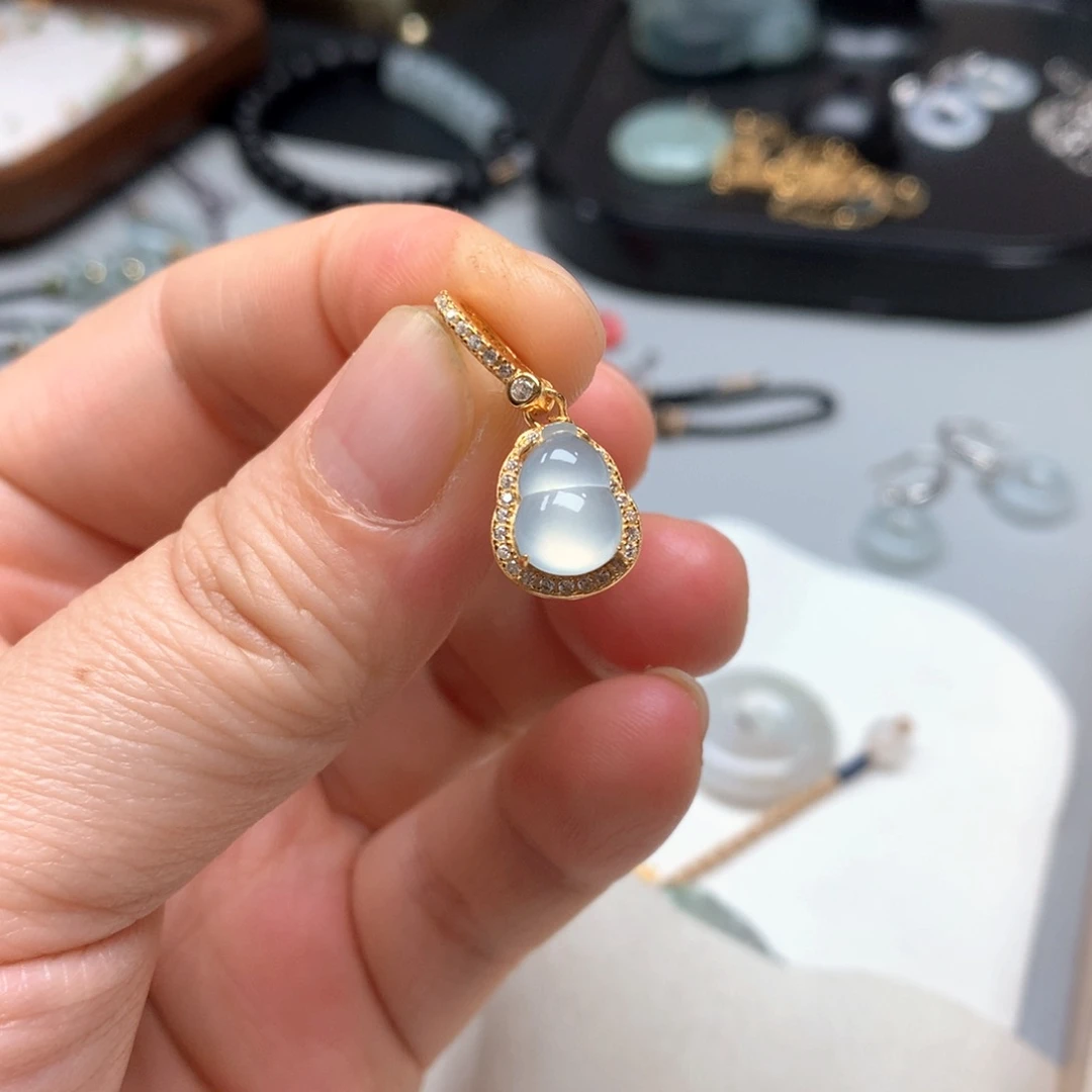 翡翠银S925镶嵌戒指翡翠葫芦