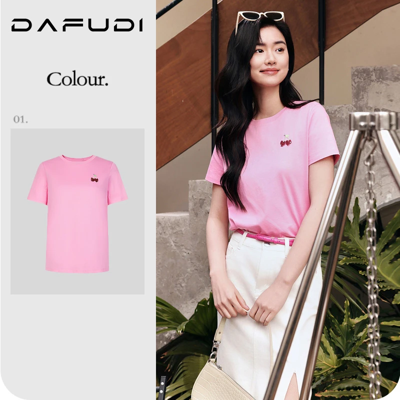 【T恤】白色t恤女短袖2025年夏季新款宽松樱桃印花上衣Z6475