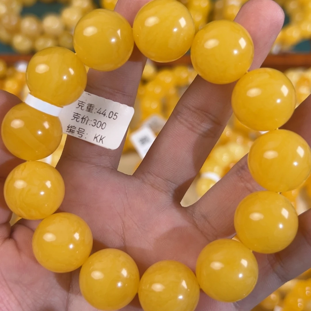 琥珀未镶嵌手链44.05g焦皮同料圆珠18mm kk