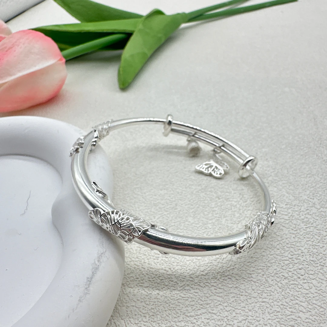 足银手镯 足银手镯 足银999.9推拉 简约精美实心素款银手镯百搭