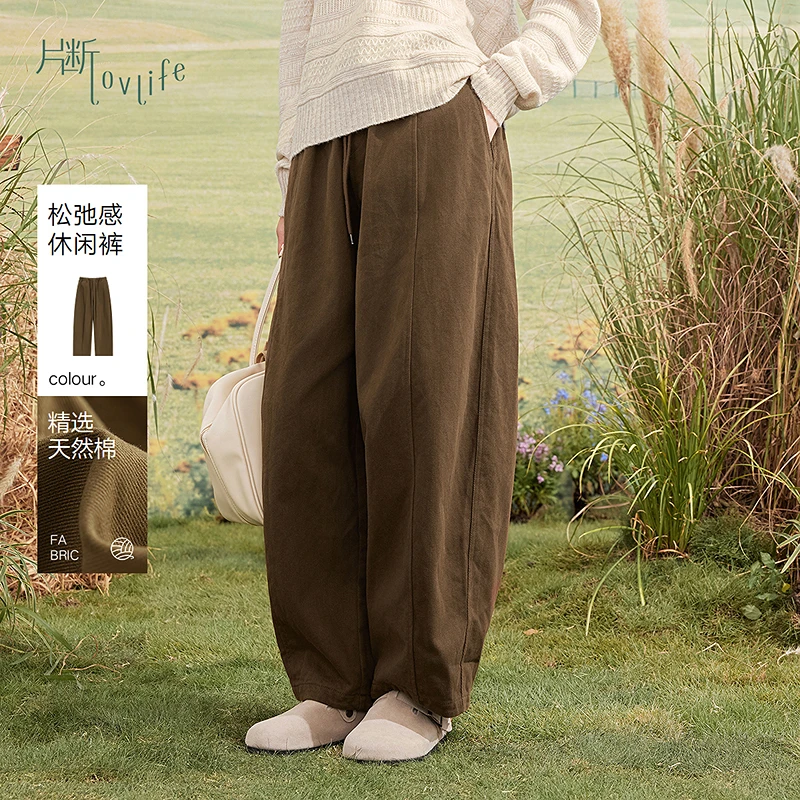 片断休闲裤女2025秋季新款松紧腰宽松藏肉小众时尚通勤九分阔腿裤
