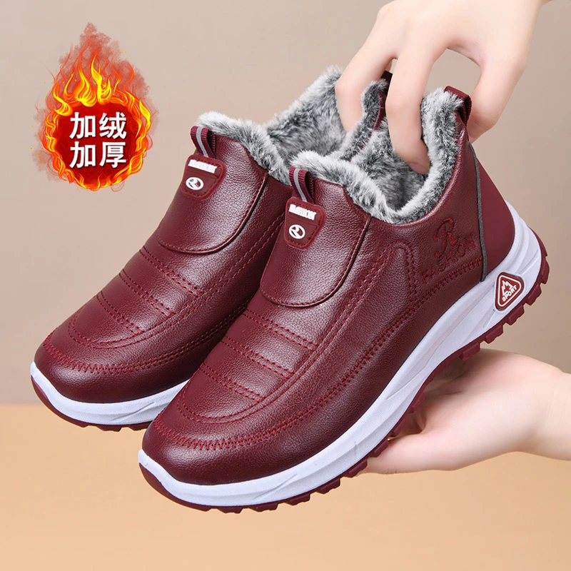 冬季新款女士雪地靴防风抗寒加厚高帮皮靴棉靴加绒保暖女鞋加绒鞋