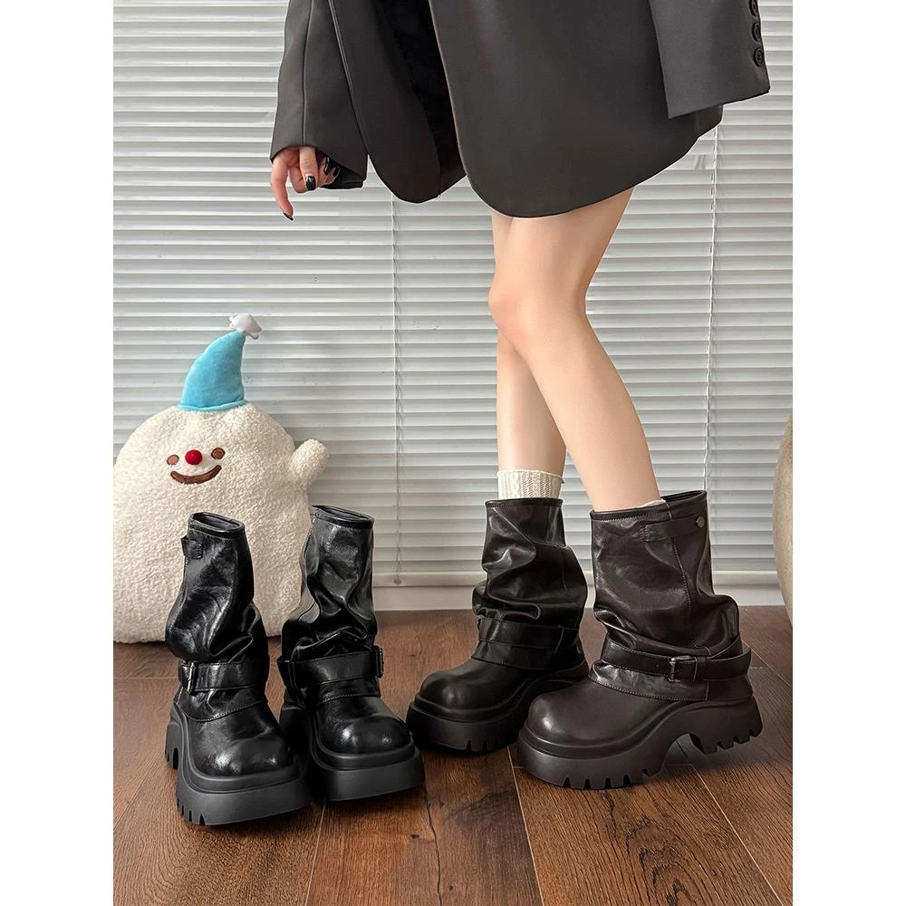 【香港轻奢Sakurano&樱央】小个子厚底马丁靴女款2025新款秋季英伦