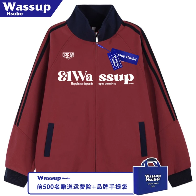 WASSUP HSUBE时尚字母印花流行外套秋季潮酷开衫男女拉链舒适卫衣