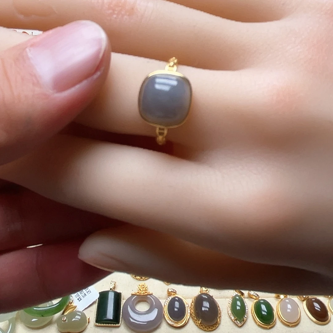 和田玉戒指银S925镶嵌