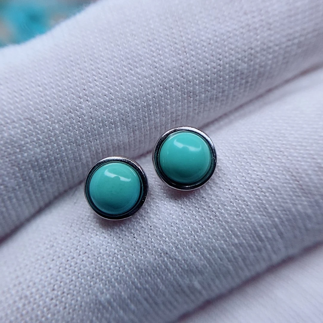 绿松石耳钉银S925镶嵌亦*