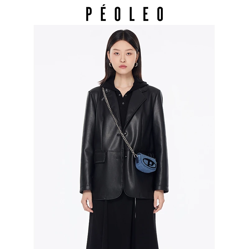 飘蕾春时尚简约休闲PU革西装外套女PK1201043