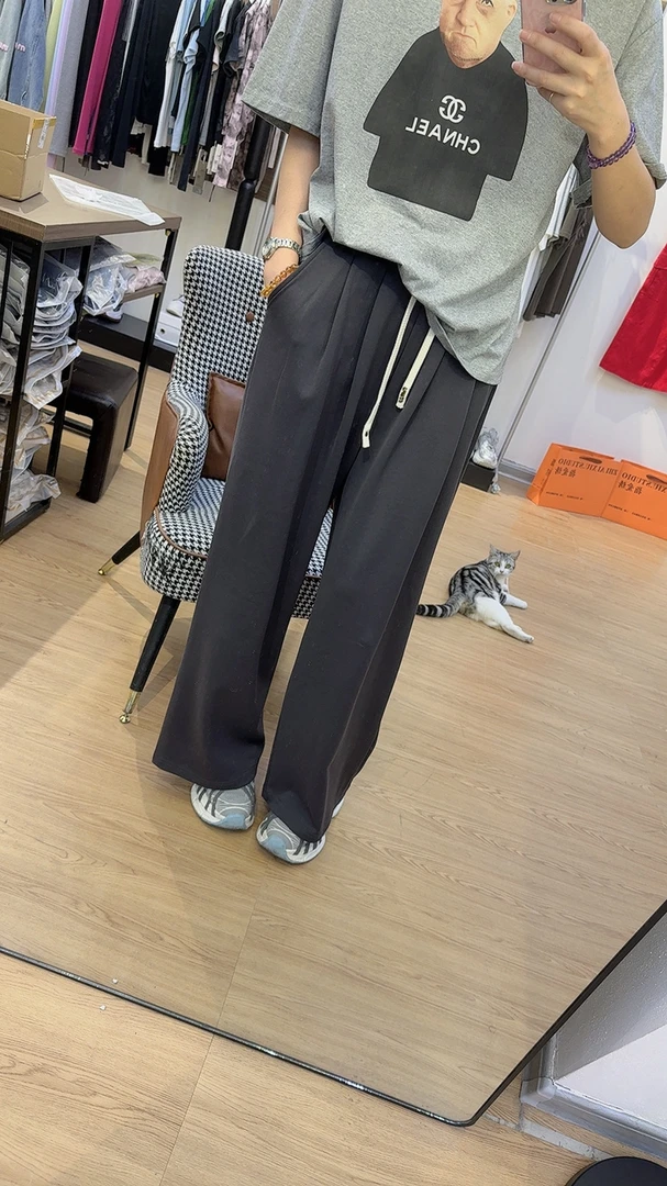 时尚百搭阔腿裤女2025新款韩版高腰垂感休闲裤新款宽松直筒拖地裤