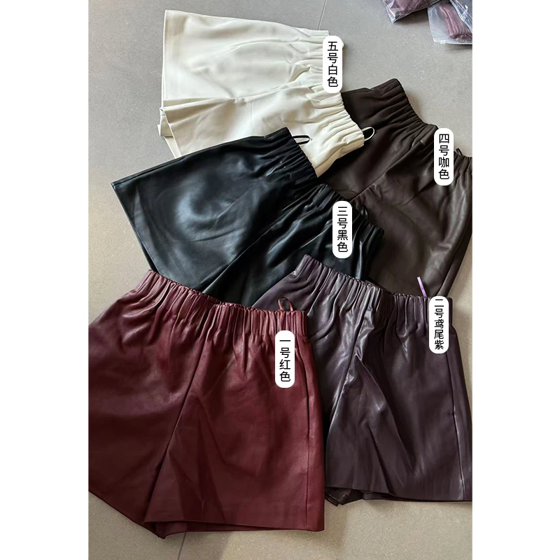 JING2025秋款72823松紧腰腰宽松百搭皮裤短裤女士气质阔腿裤