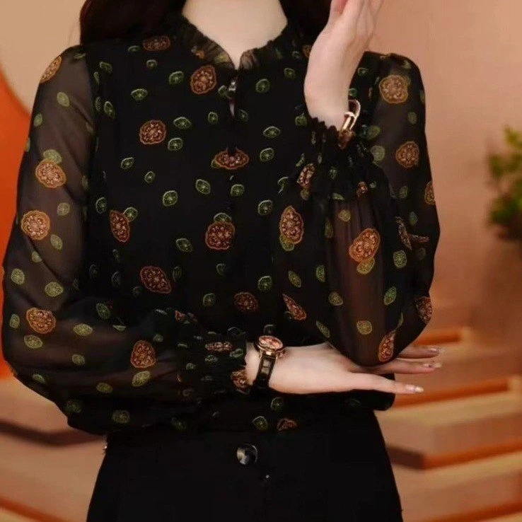 直播爆款2025夏季新款时尚气质印花衬衫女减龄显瘦上衣潮