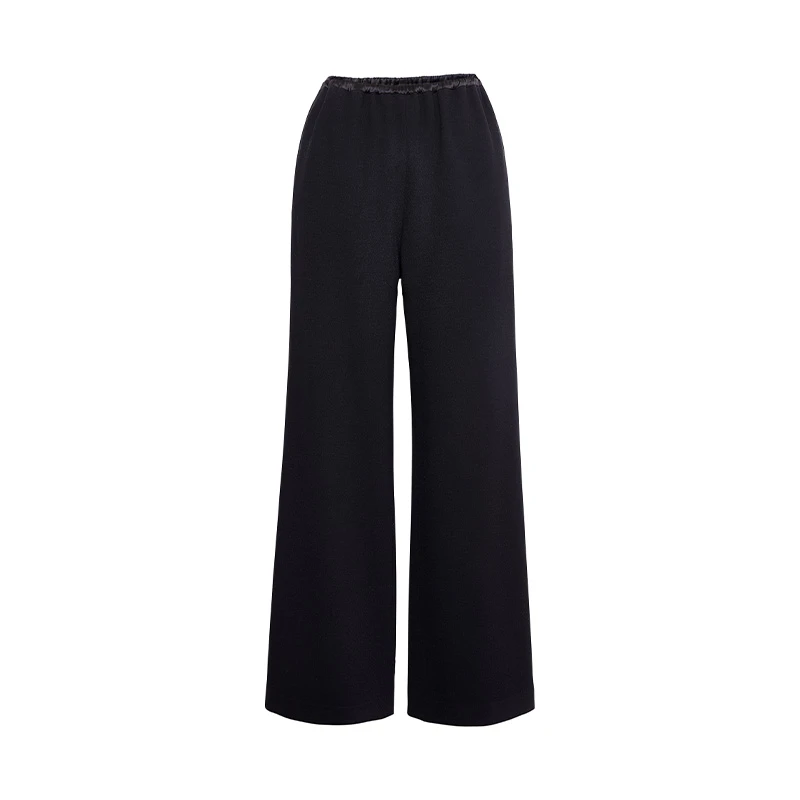 TRACYCHU黑色针织羊毛走路带风松紧知性洋气简约休闲裤百搭时尚款