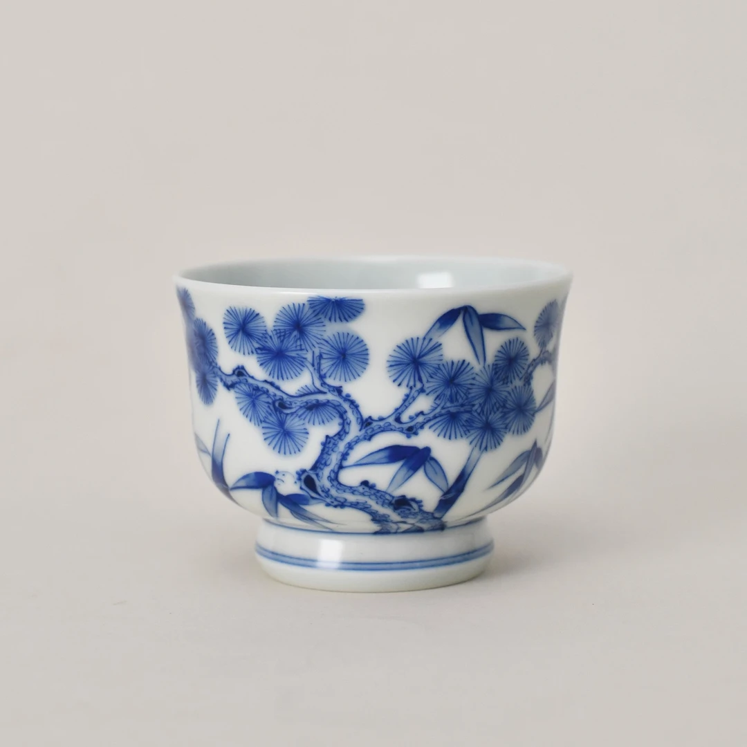 九段烧九段心传岁寒三友竹节杯高端青花松竹梅茶杯节日送礼115ml