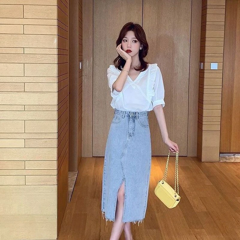 洋气V领木耳边冰爽棉今年流行衬衫女2024夏新款短袖气质显瘦