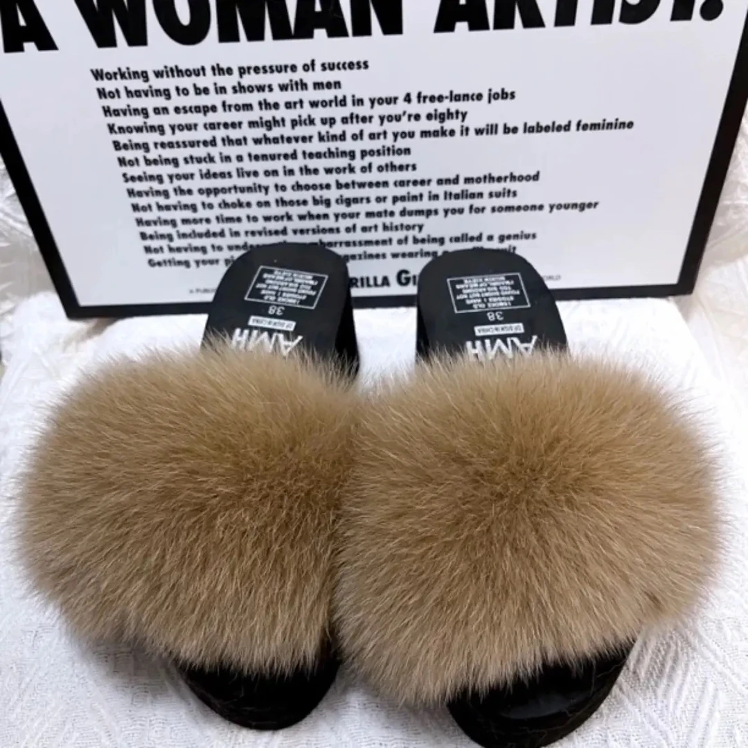 真毛狐狸毛时尚百搭气质拖鞋