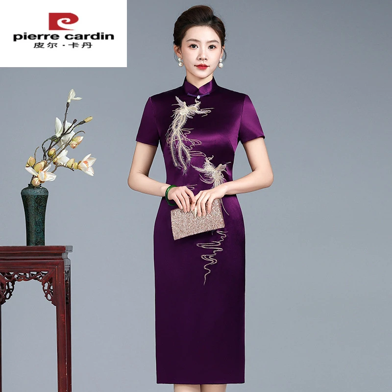 皮尔卡丹妈妈装婚宴礼服时尚春夏季新款 中年喜婆婆结婚旗袍年轻