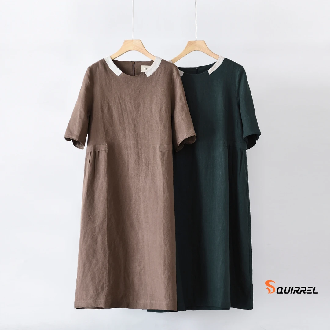 HS3583 2025年春季新款女士休闲气质百搭短袖长款连衣裙