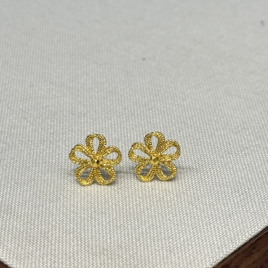 E【镂空花花耳钉】-足金999精工5耳饰
