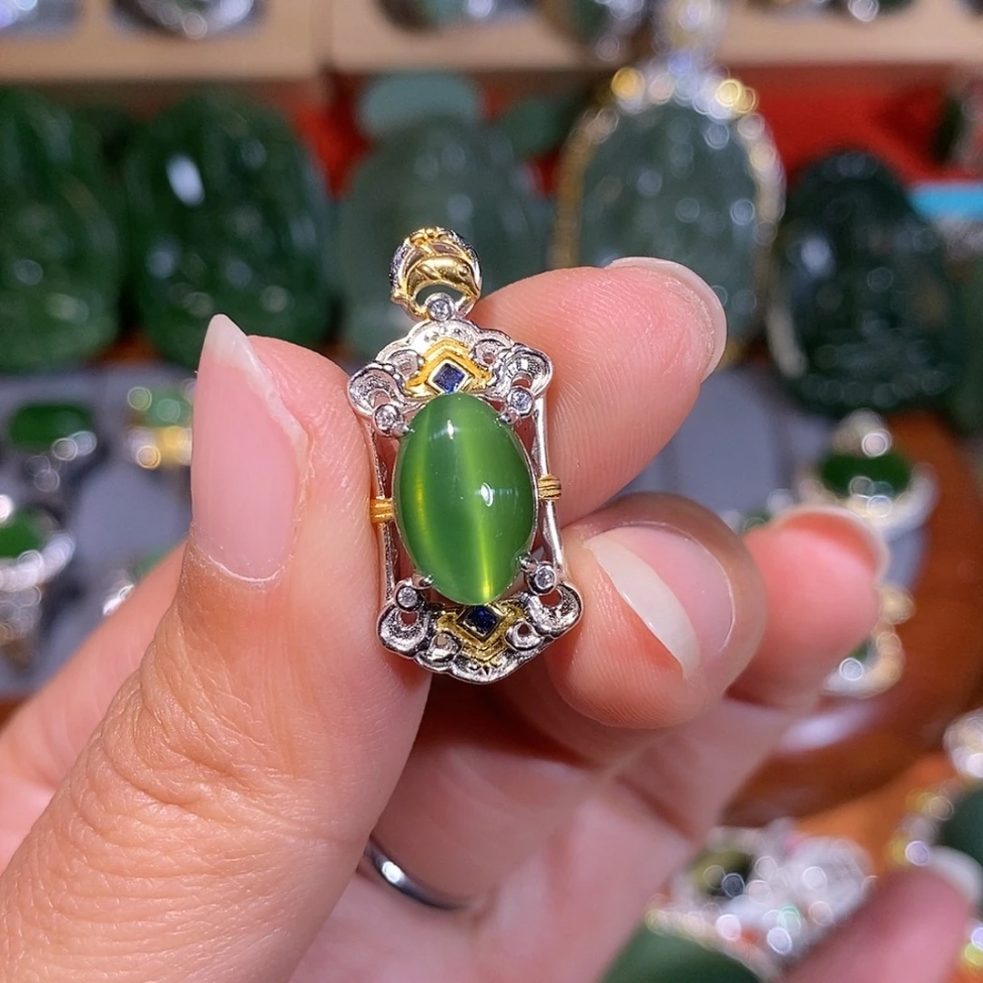 和田玉（碧玉）银S925镶嵌颈饰