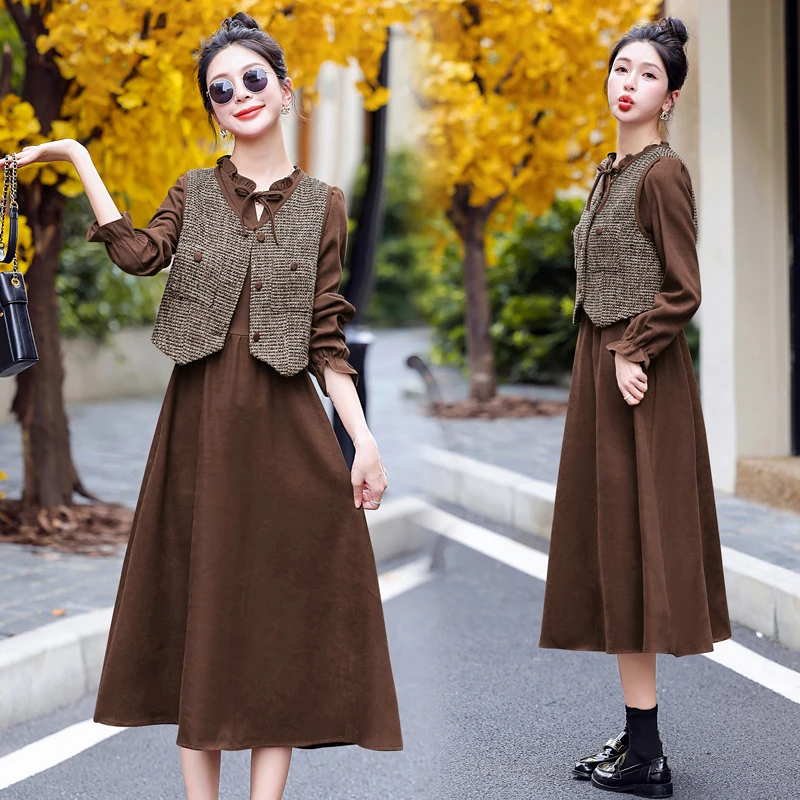 红色小香风马甲连衣裙女2025新款入秋穿搭一整套高级感