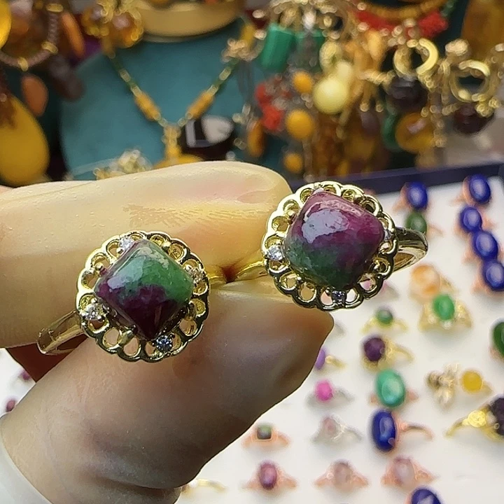 琥珀银S925镀金镶嵌戒指