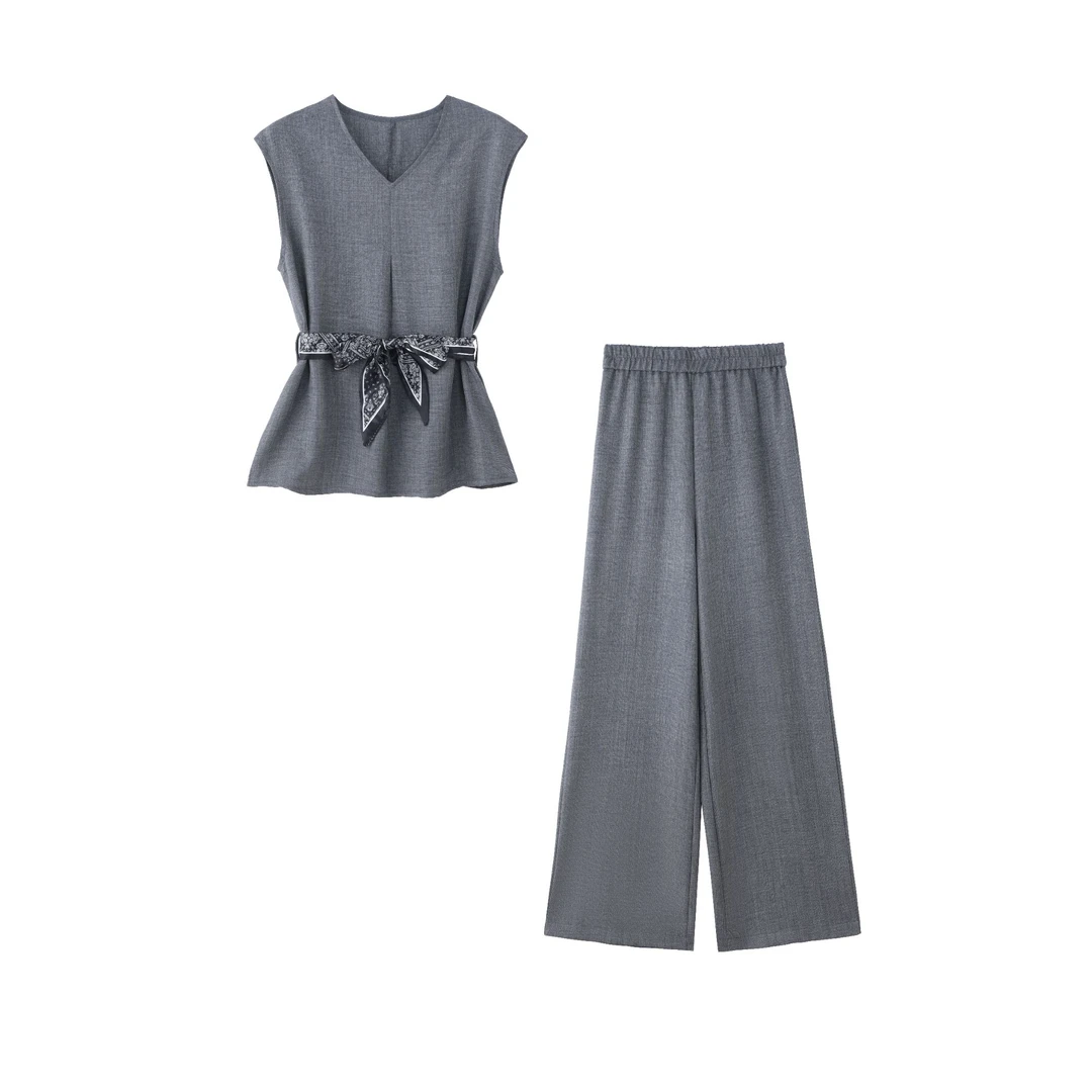 时尚套装女2025新款夏季复古高级感洋气上衣休闲裤两件套M193