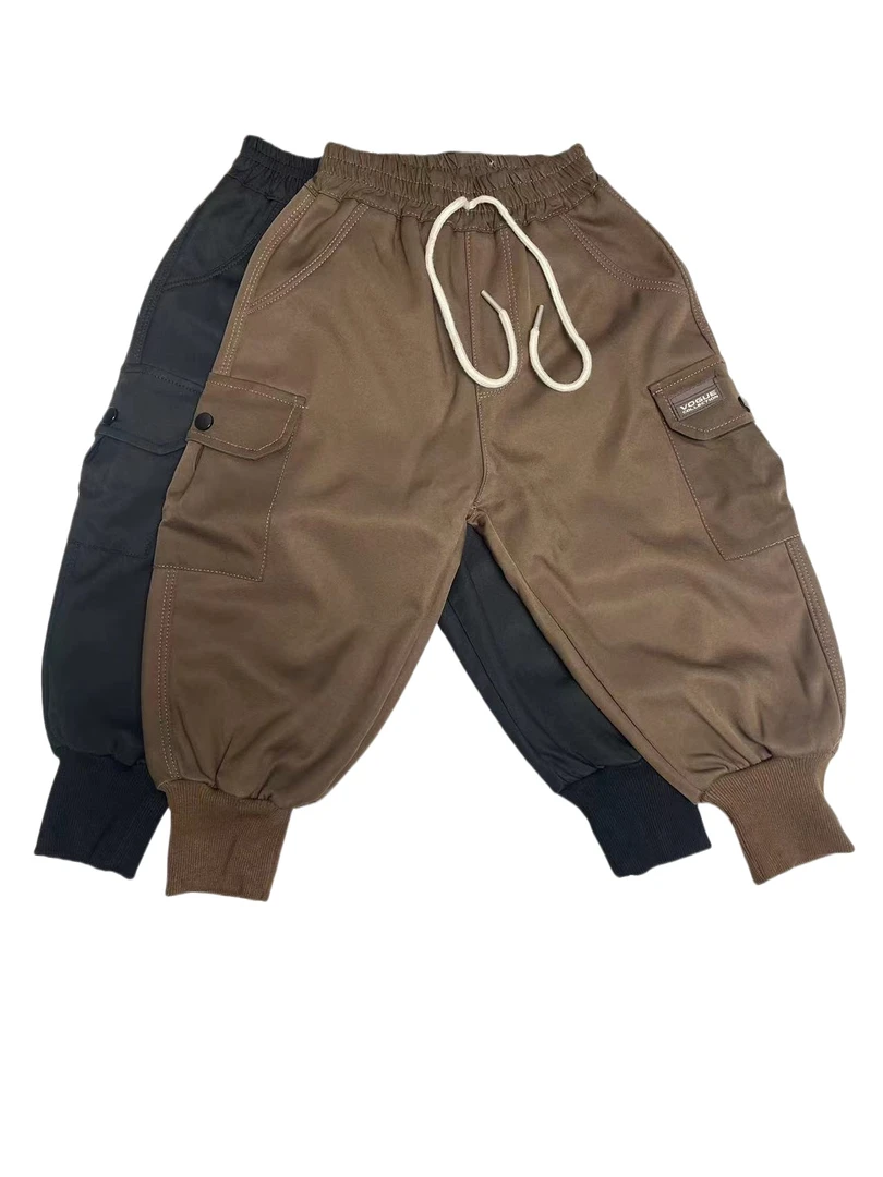 童装秋冬加绒加工装裤三三斜