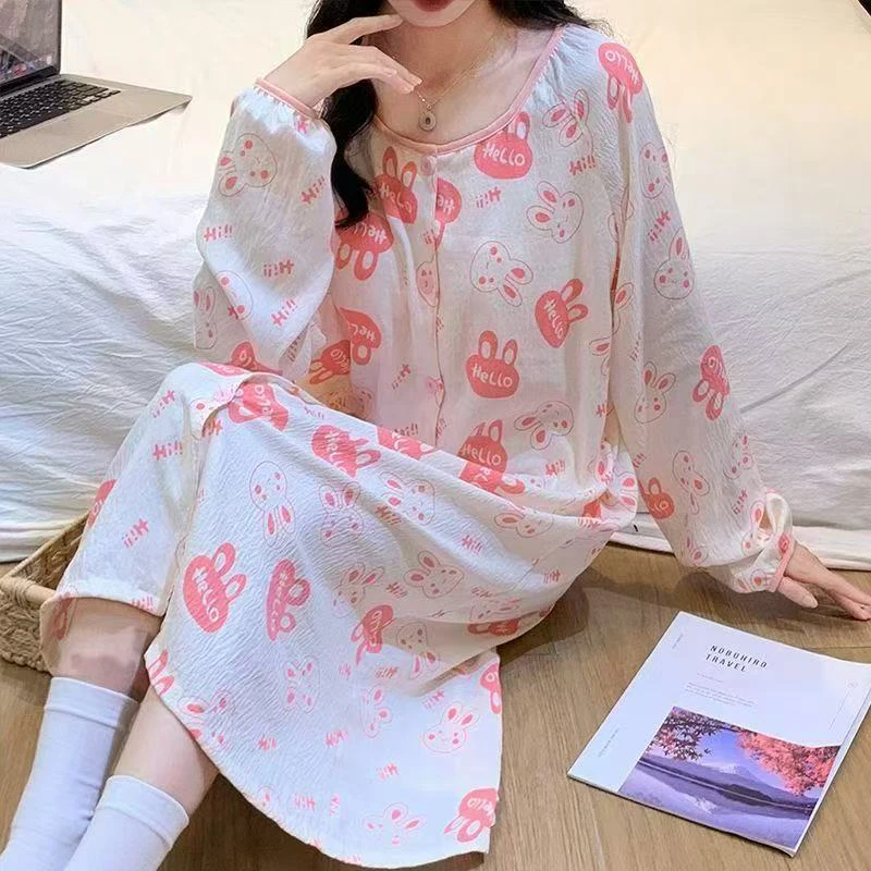 长袖开衫粉色兔子长裙可家居可外出