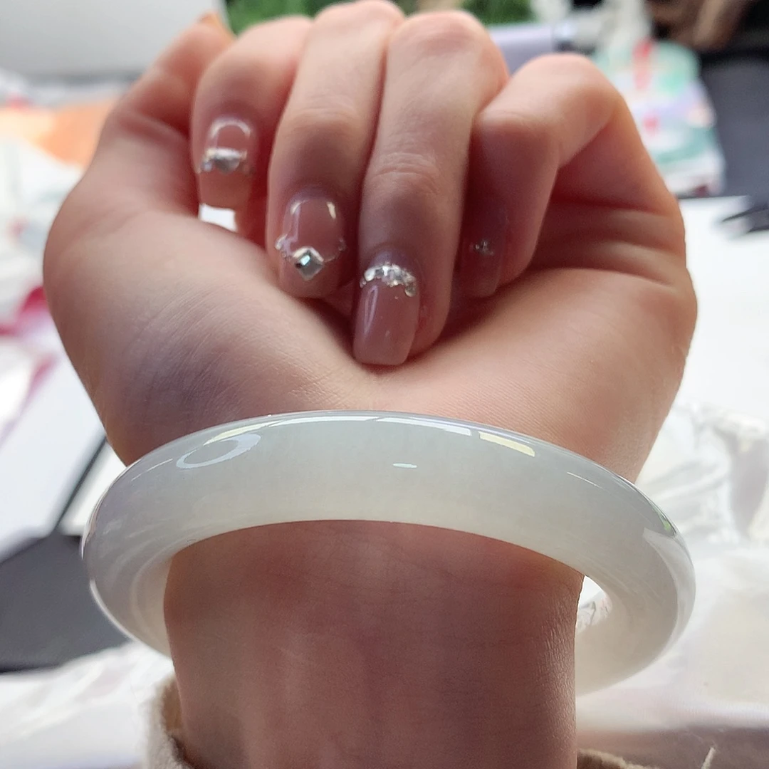 翡翠手镯未镶嵌天然翡翠54-55荔枝肉果冻白月光