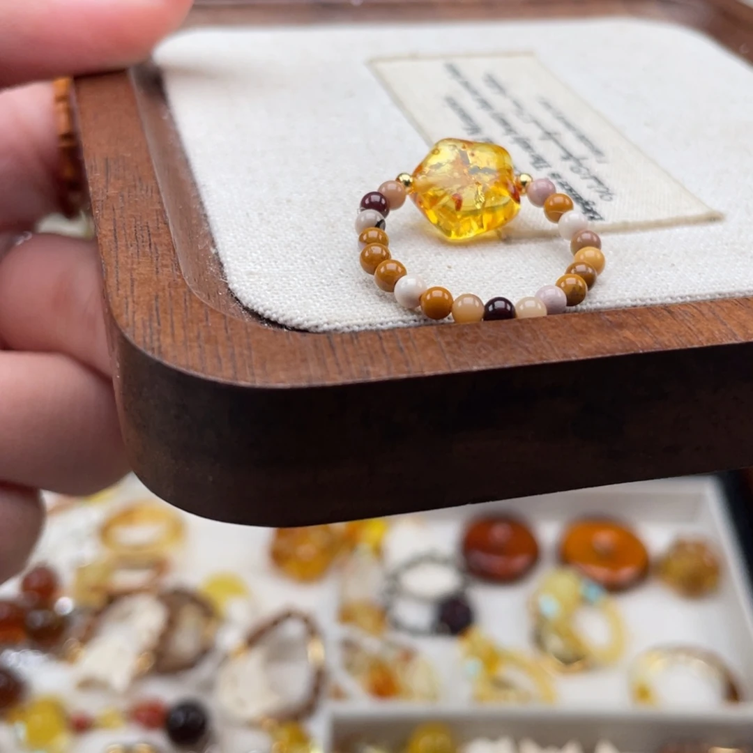 琥珀裸石未镶嵌星星戒指