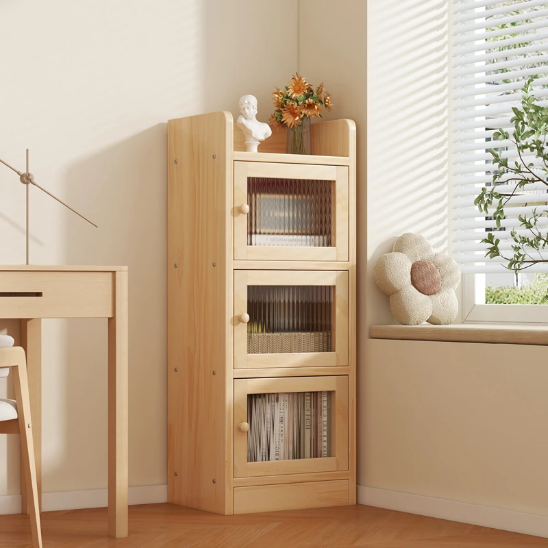 实木书柜简约现代落地书架客厅收纳置物架储物柜北欧玻璃门展示柜