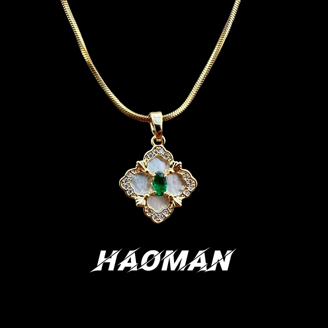 钛钢项链 小众精致极简百搭绿锆镶嵌四叶草项链气质轻奢时尚镶钻