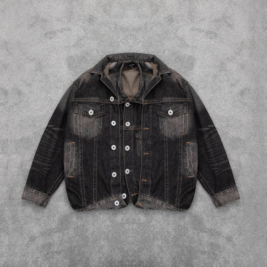 S123【重工假两件】美式高街潮牌水洗牛仔外套设计感廓形vibe夹克男