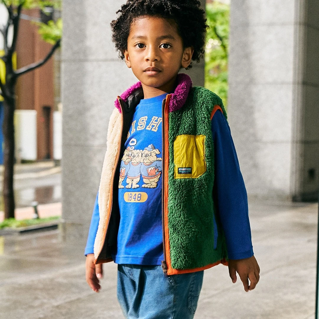 BREEZEsquare专柜同款|儿童双面多穿拼接毛绒加厚保暖马甲R403015