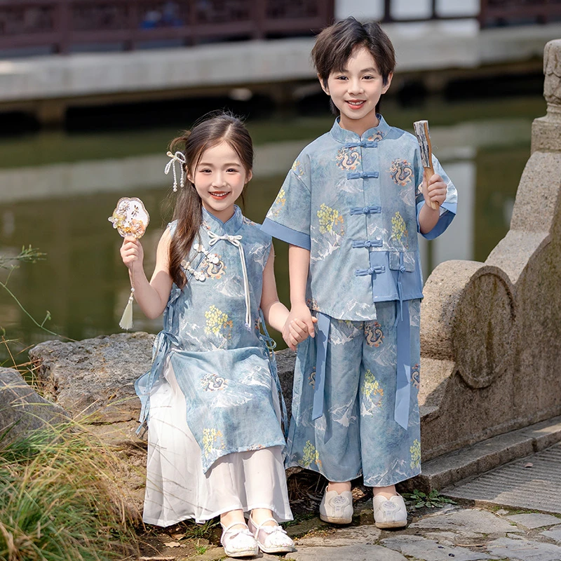 女童男童2025新款中大童汉服套装中国风高端儿童古风舞蹈演出服