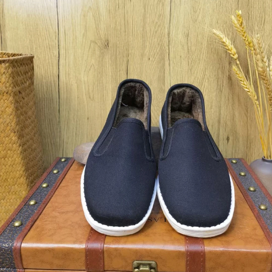 一脚蹬保暖厚款纯色 千层底棉布鞋 纯手工牛筋底加绒