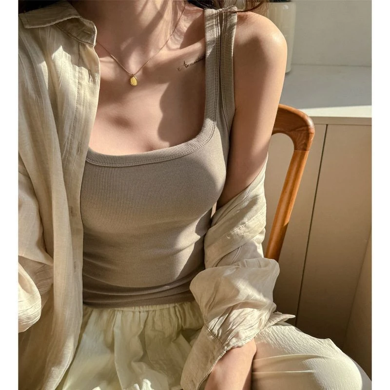螺纹棉方领修身显瘦小背心打底女内搭吊带百搭无袖春夏季可外穿上