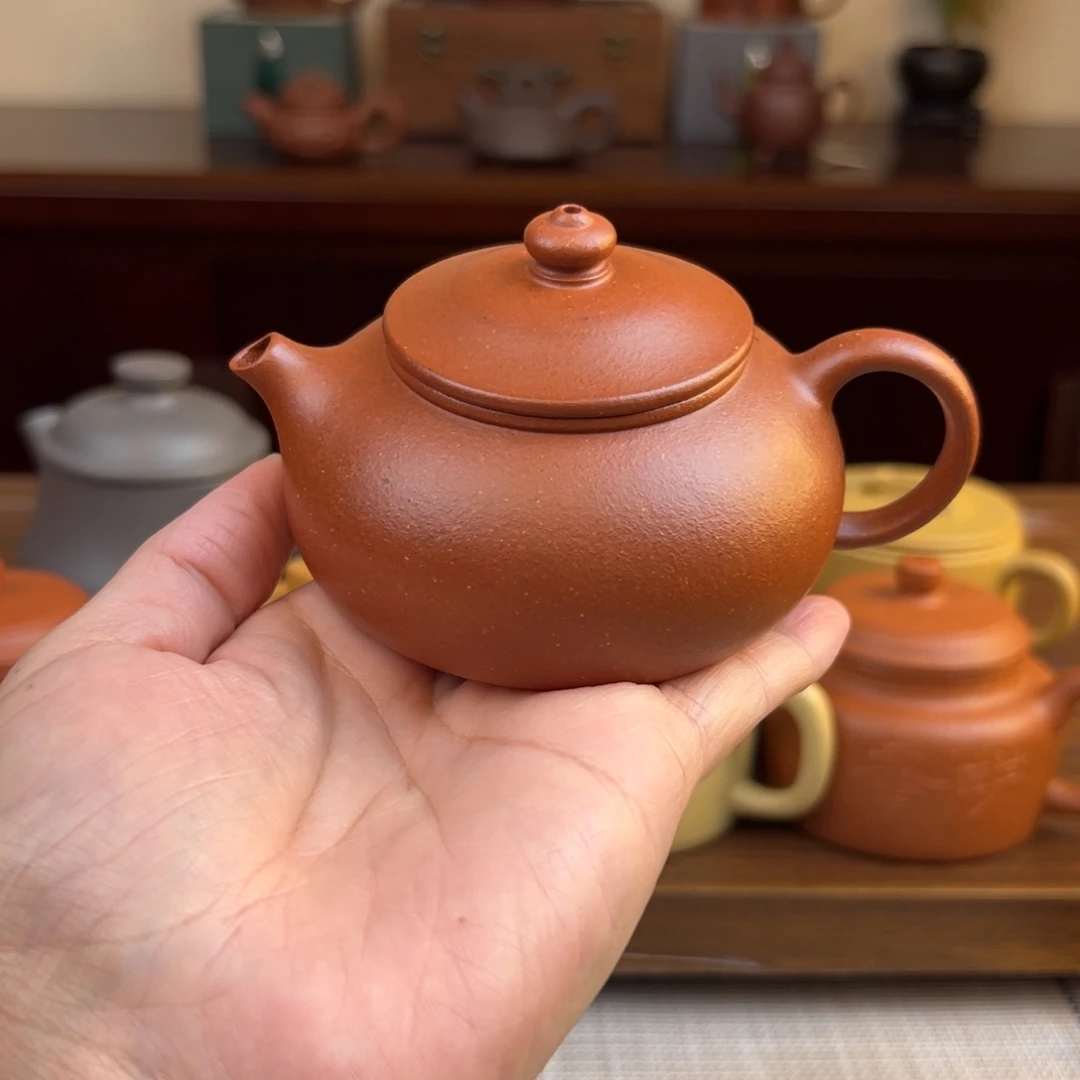 真***2茶壶紫砂红降坡寒江全手140cc