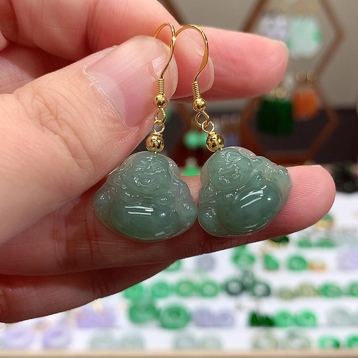 银S925镀金镶嵌翡翠耳饰