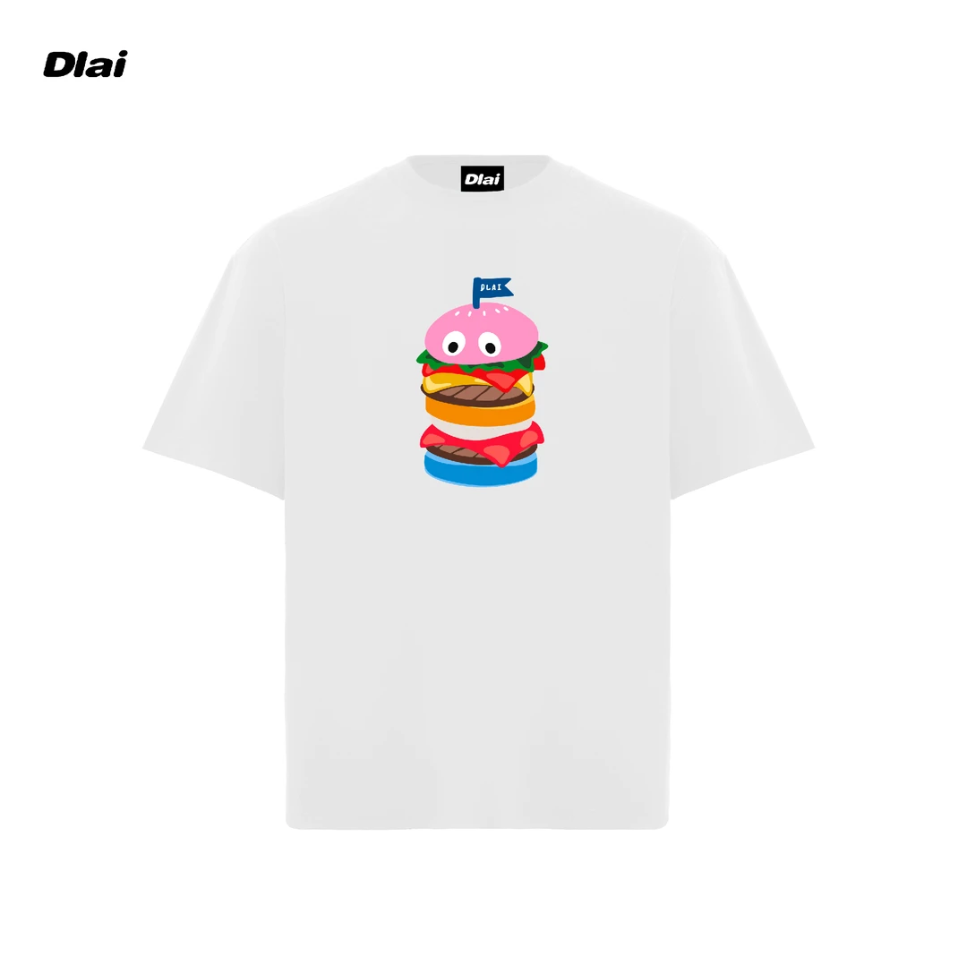 DLAI（眼睛汉堡）国潮重磅纯棉男女同款t恤美式短袖25新款胶浆