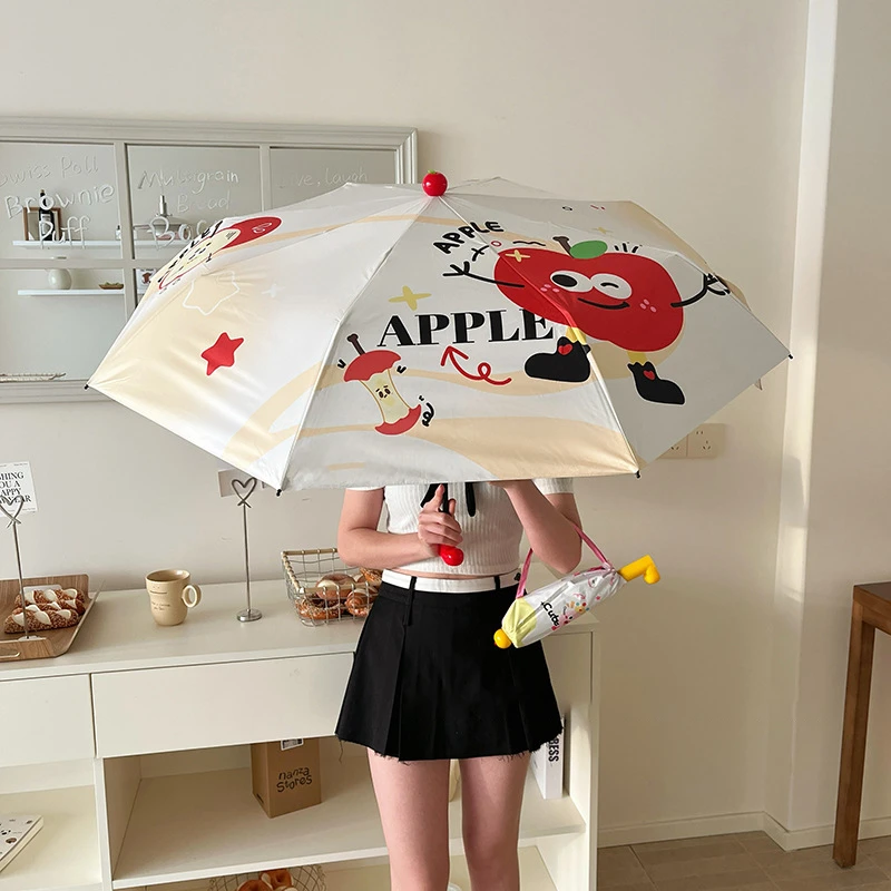 狂欢苹果三折伞黑胶遮阳伞八骨晴雨两用防紫外线红靴子晴雨伞便携