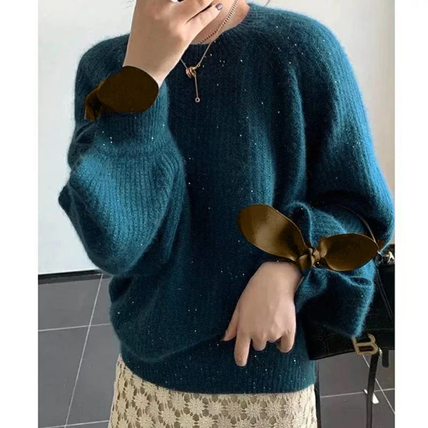 羊毛浣熊全毛系列~胸110-160长52亮片混织圆领设计 7651