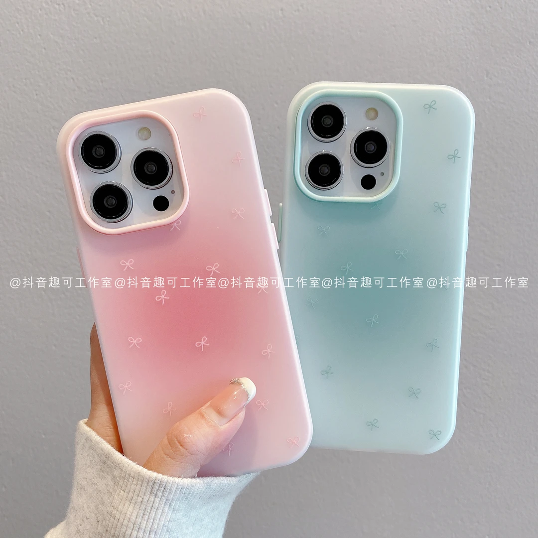 (苹果)果冻壳适用iPhone16promax15/14/13/12/11晕染蝴蝶结手机壳
